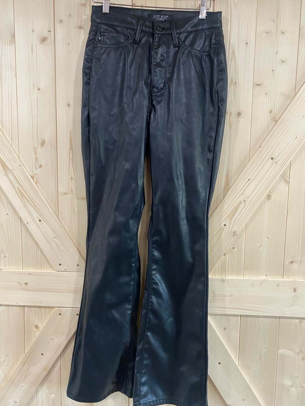 Judy Blue Los Angeles Black Faux Leather Pants Flared Leg Size 3/26